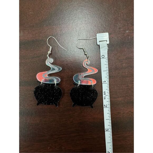 Cauldron with Iridescent Smoke Acrylic Dangle Earrings - Picture 3 of 4